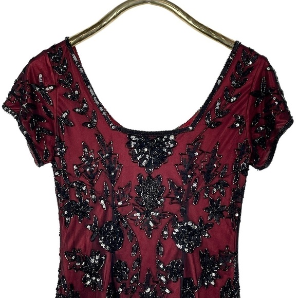 PISARRO NIGHTS Y2K EMBELLISHED BEAD CAP SLEEVE SCOOP NECK COCKTAIL PARTY DRESS - Picture 10 of 16
